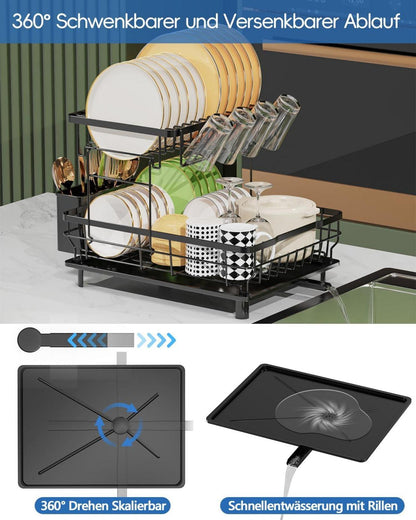 Abtropfgestell Edelstahl 2-Tier Utensilienhalter Geschirr