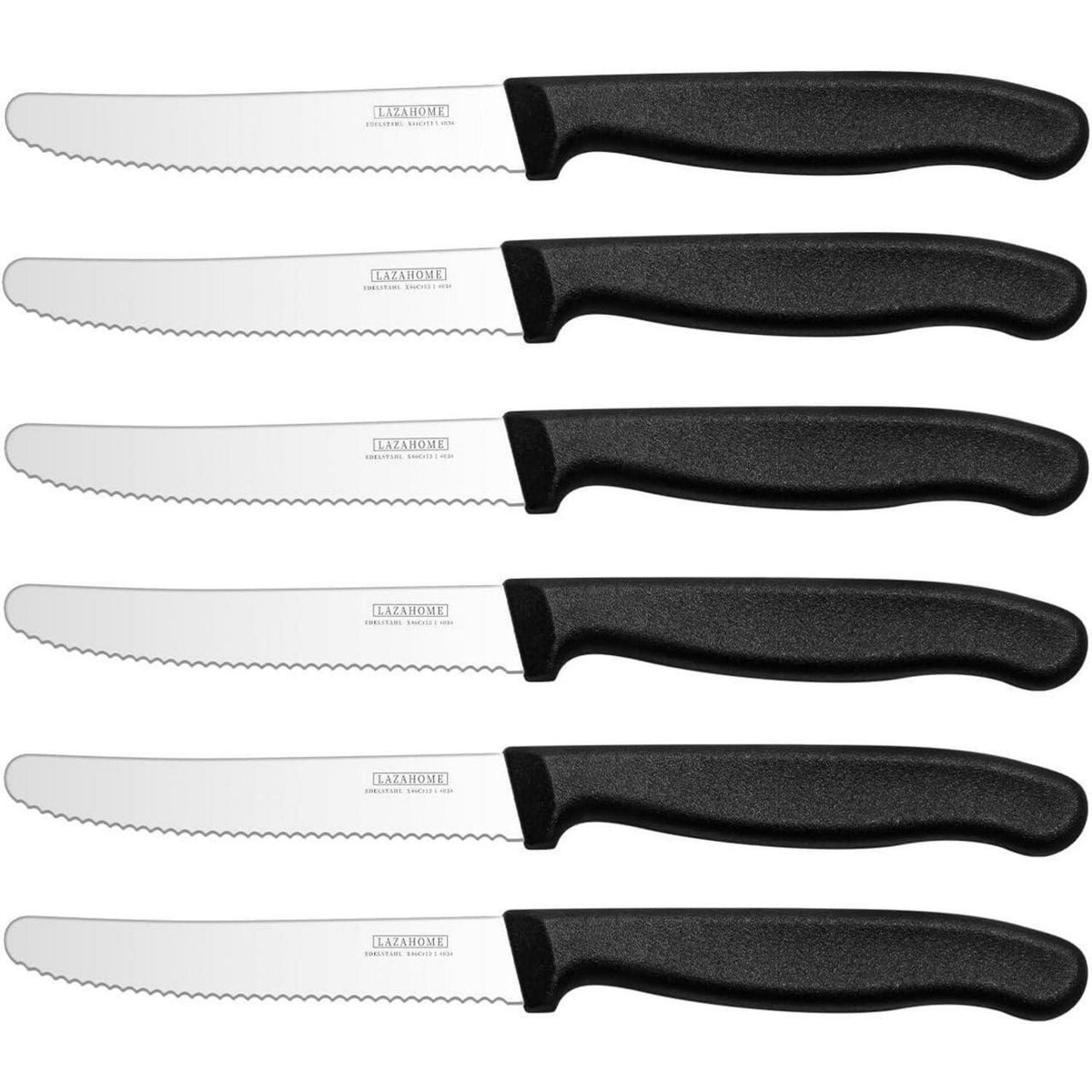 6er Edelstahl Frühstücksmesser Set – Scharfe Wellenschliff Messer