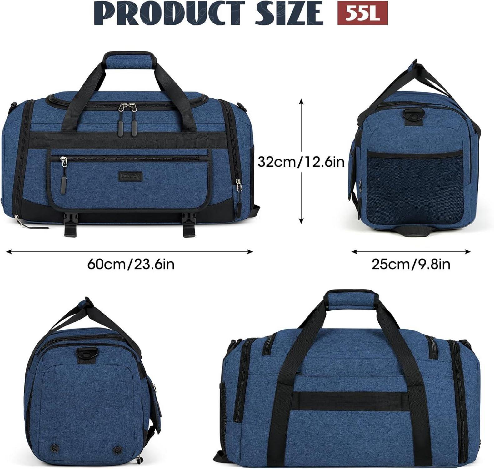 Große Sporttasche 55L Blau mit Schuhfach und Nassfach