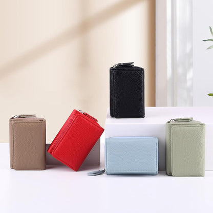 Damen Geldbörse Trifold Leder Klein Rot 6 Kartenfächer Münzfach
