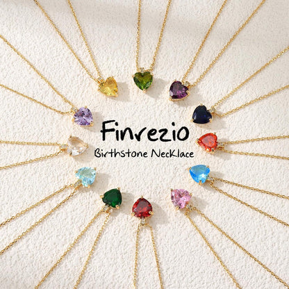 Goldene Herz Halskette Damen Geburtsstein Zirkonia 18K Gold 42cm+5cm