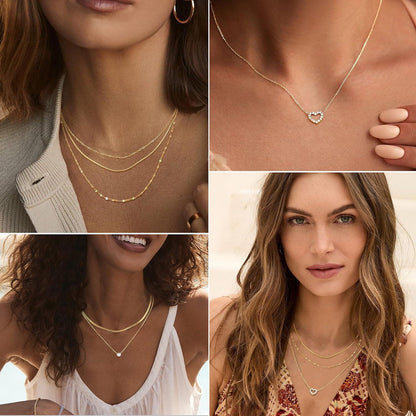 Finrezio 6er Set Damen Layering Halskette 14K Vergoldet Schlangenkette Choker Edelstahl Gold/Silber
