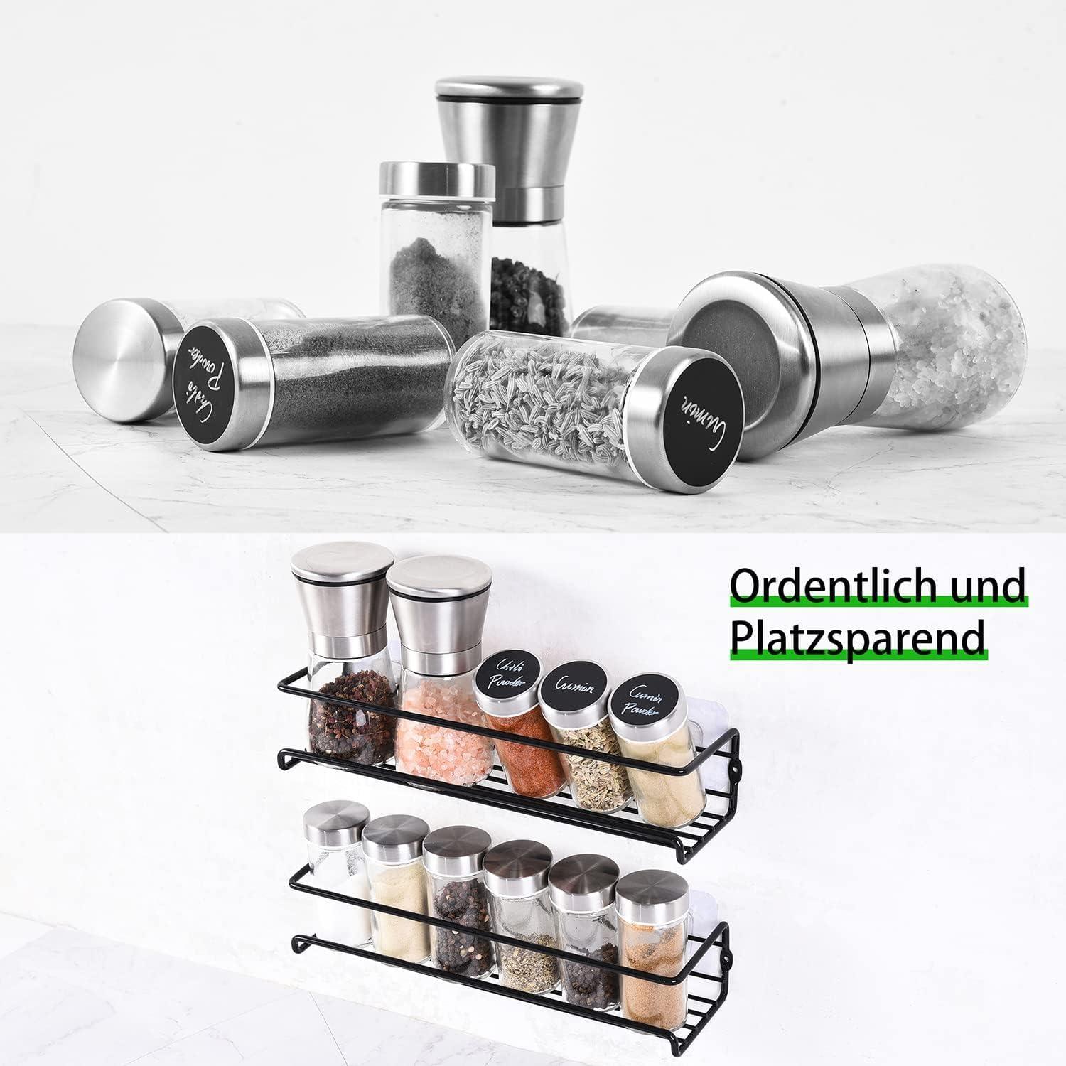 2-teiliges Gewürzregal ohne Bohren mit 12 Gewürzgläsern aus Holz