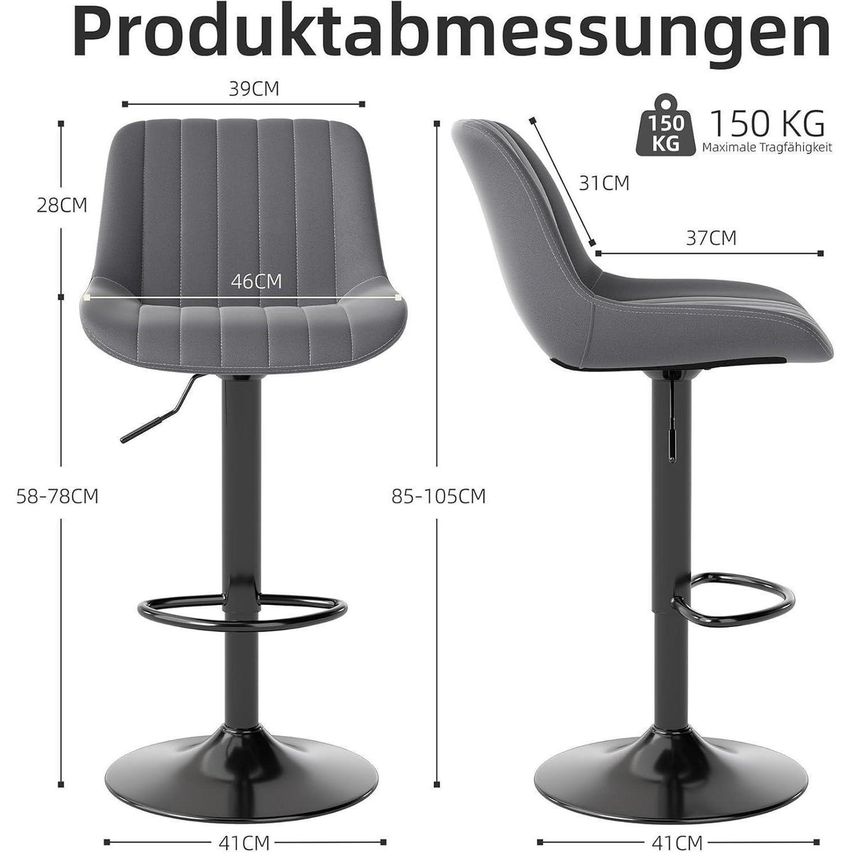 Drehbare Barhocker Set 3er – Höhenverstellbar, Dunkelgrau