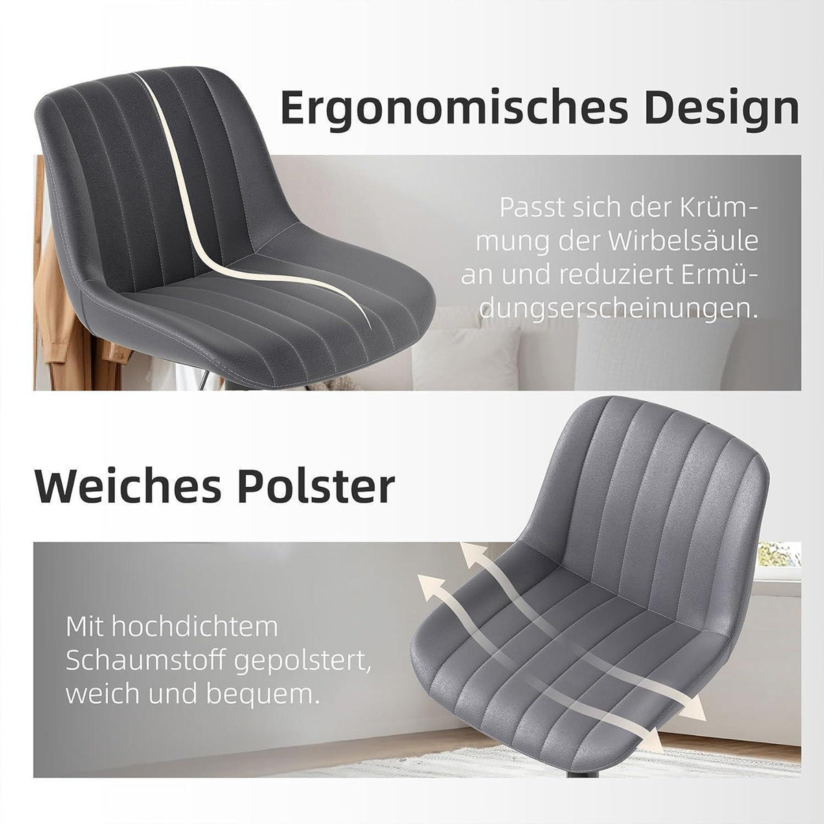 Drehbare Barhocker Set 3er – Höhenverstellbar, Dunkelgrau