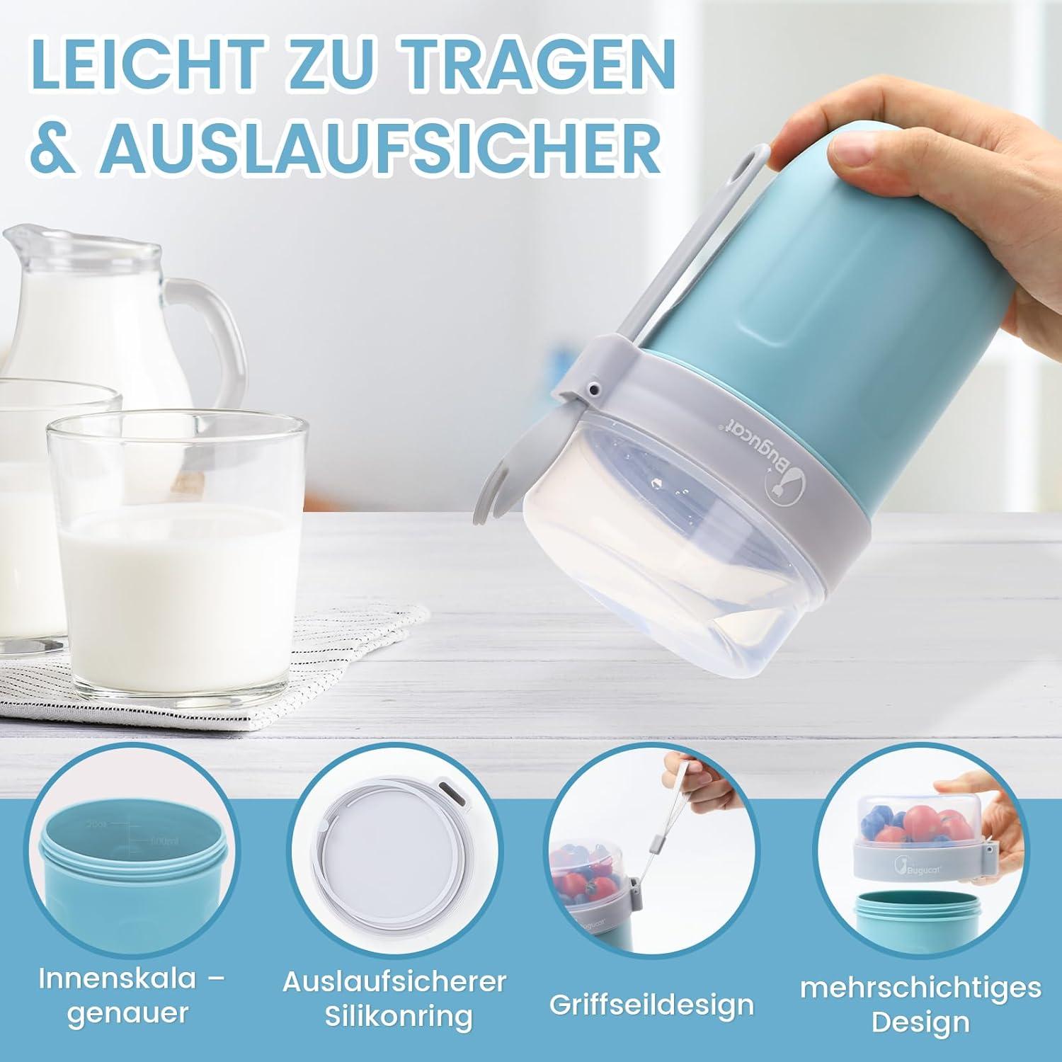 Bugucat Müslibecher to Go 660ML+260ML Blau mit Löffel