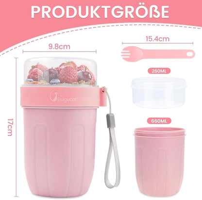 Bugucat Müslibecher to Go 660ML+260ML, 2in1 Auslaufsicherer