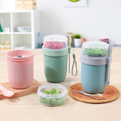 Bugucat Müslibecher to Go 2in1 Joghurtbecher Müsli Cup to Go Blau+Grün