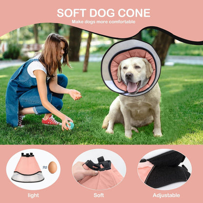 EvcgoX Verstellbare Leckschutz Halskrause Hund 360°Vision PVC Pink Gr. XL