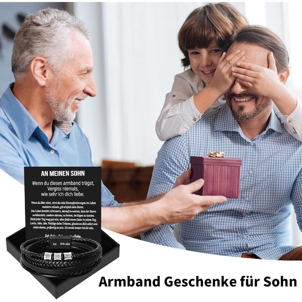 Armband "Ich Liebe Dich" - Geschenk für Sohn, Papa, Mann in Lederoptik