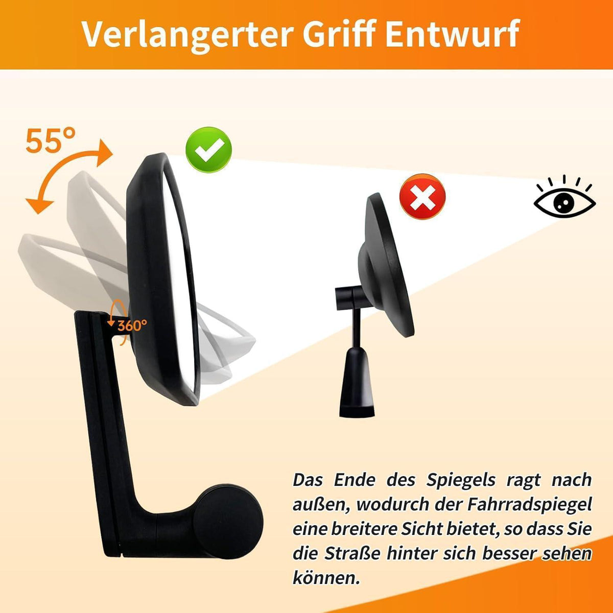 Fahrradspiegel 360° verstellbar – Klarer Echtglas-Rückspiegel