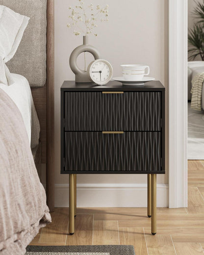 Nachttisch 2 Schubladen Schwarz Gold Modern Nachtschrank Boho
