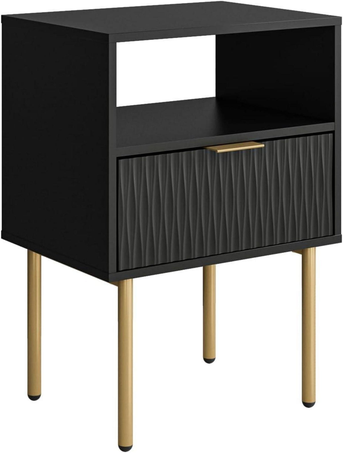 Modern Nachtschrank Schwarz Gold 1 Schublade 1 Ablage
