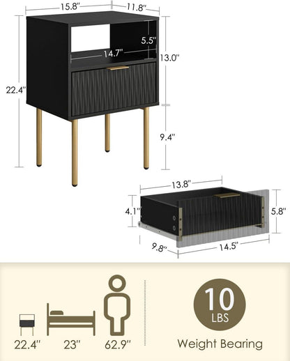 Modern Nachtschrank Schwarz Gold 1 Schublade 1 Ablage