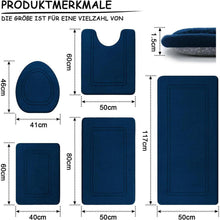 5-teiliges Badezimmerteppich-Set Navy Blau, Rutschfest & Waschbar