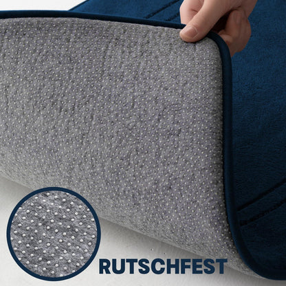 5-teiliges Badezimmerteppich-Set Navy Blau, Rutschfest & Waschbar