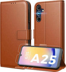 Flip Handyhülle Samsung Galaxy A25 5G Schutzglas RFID Braun