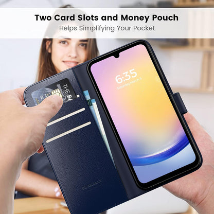 Handyhülle Samsung Galaxy A25 5G RFID Schutz Glas PU Leder Blau