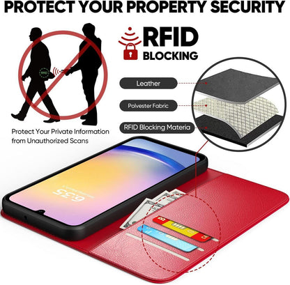 Handyhülle für Samsung Galaxy A25 5G - Rot PU Leder RFID