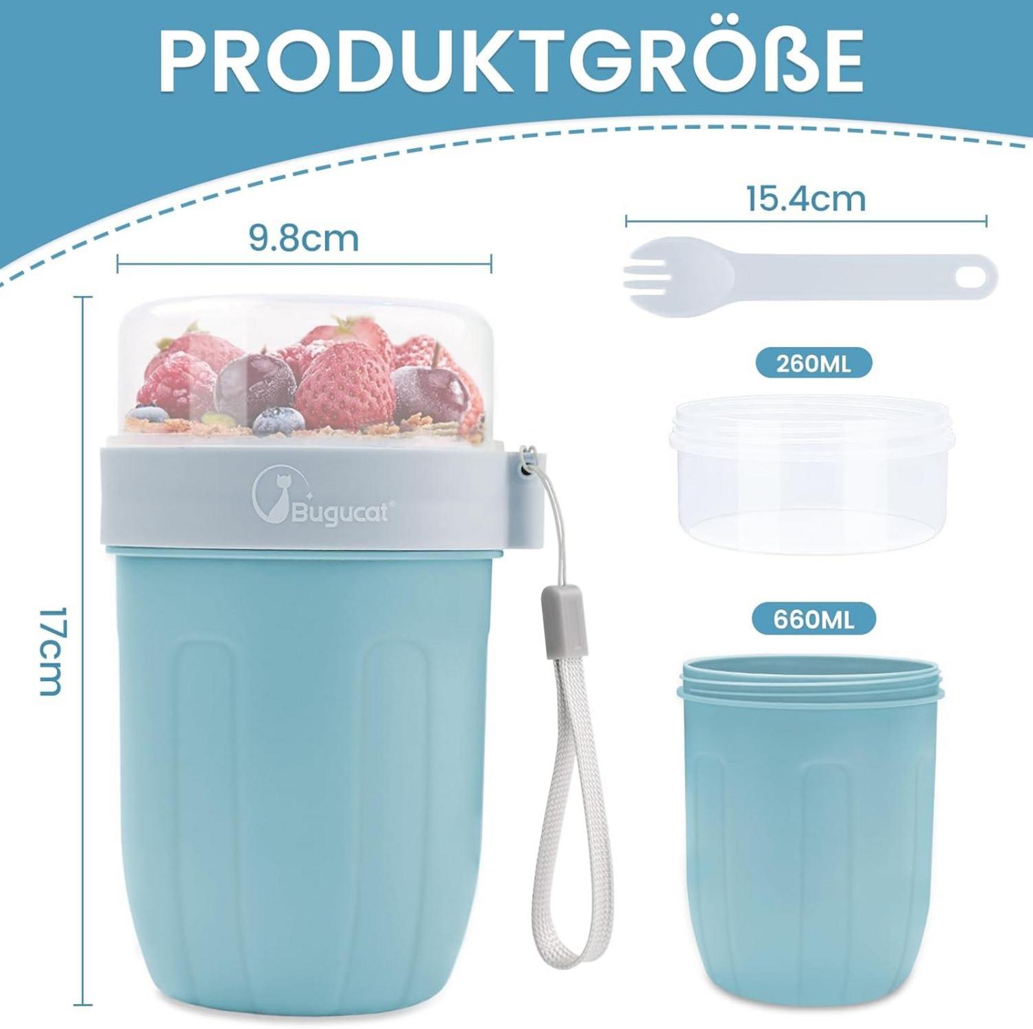 Bugucat Müslibecher to Go 2in1 Joghurtbecher & Müsli Cup to