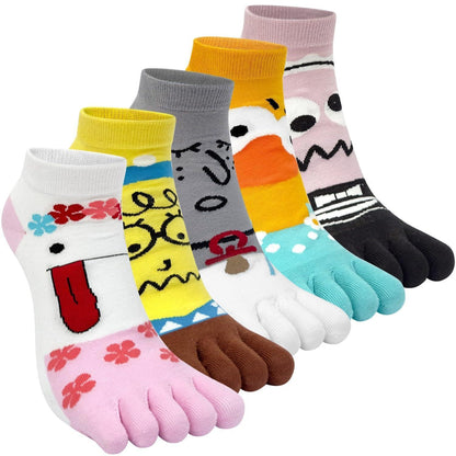 Damen Zehensocken Baumwolle – Tier & Obst Muster 5er Pack (35-40)