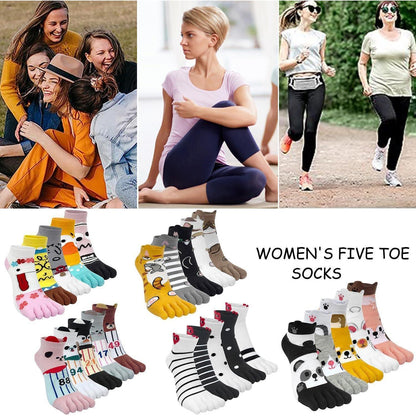 Damen Zehensocken Baumwolle – Tier & Obst Muster 5er Pack (35-40)