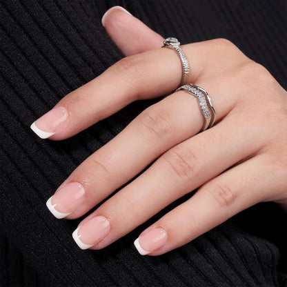 Weiße French Tip Press On Nails - 24 Stück, Kurz & Quadratisch