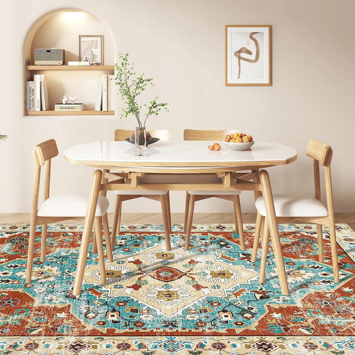 Vintage Orientalischer Teppich rutschfest Waschbar 200x280cm Orange Blau