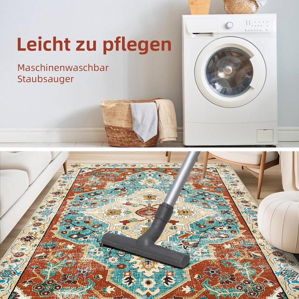 Vintage Orientalischer Teppich rutschfest Waschbar Kurzflor 200x280cm