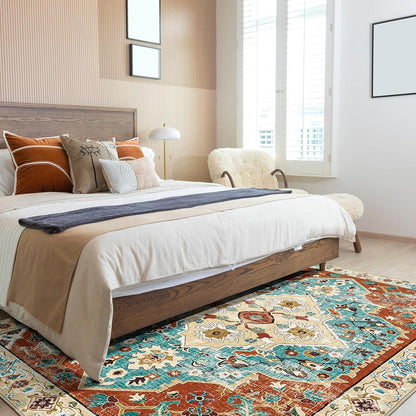 Vintage Orientalischer Teppich rutschfest Waschbar 200x280cm Orange Blau