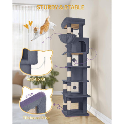 Großer Kratzbaum 170cm | Katzenbaum mit Hängematte & Höhlen