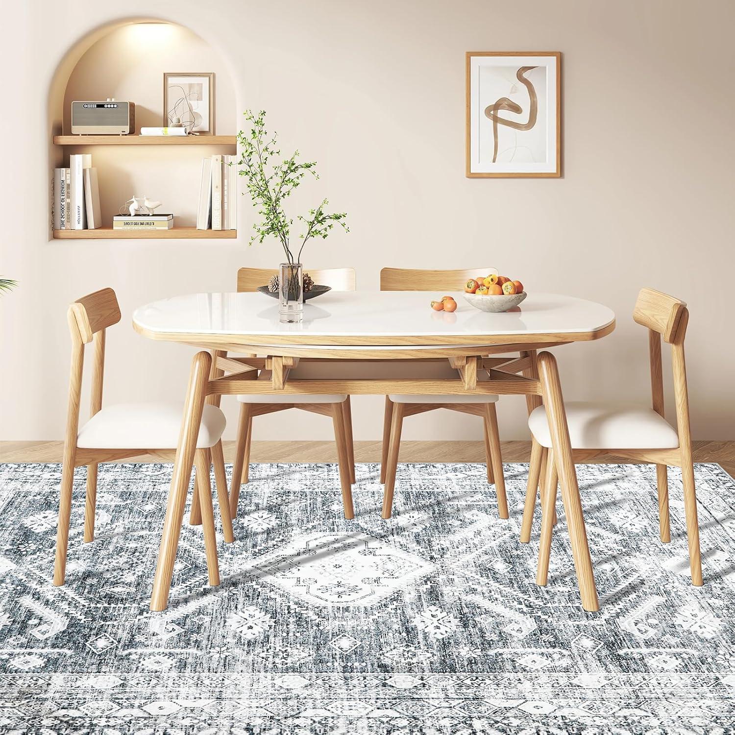 Teppich Vintage Kurzflor 140x200cm Groß Rutschfest Waschbar Grau