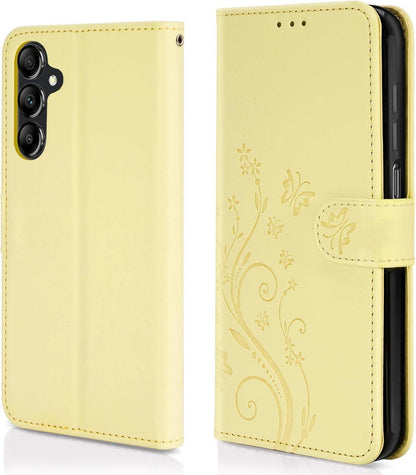 Lederhülle Samsung Galaxy A15 5G/4G Gelb Wallet Flip Case Schutzhülle