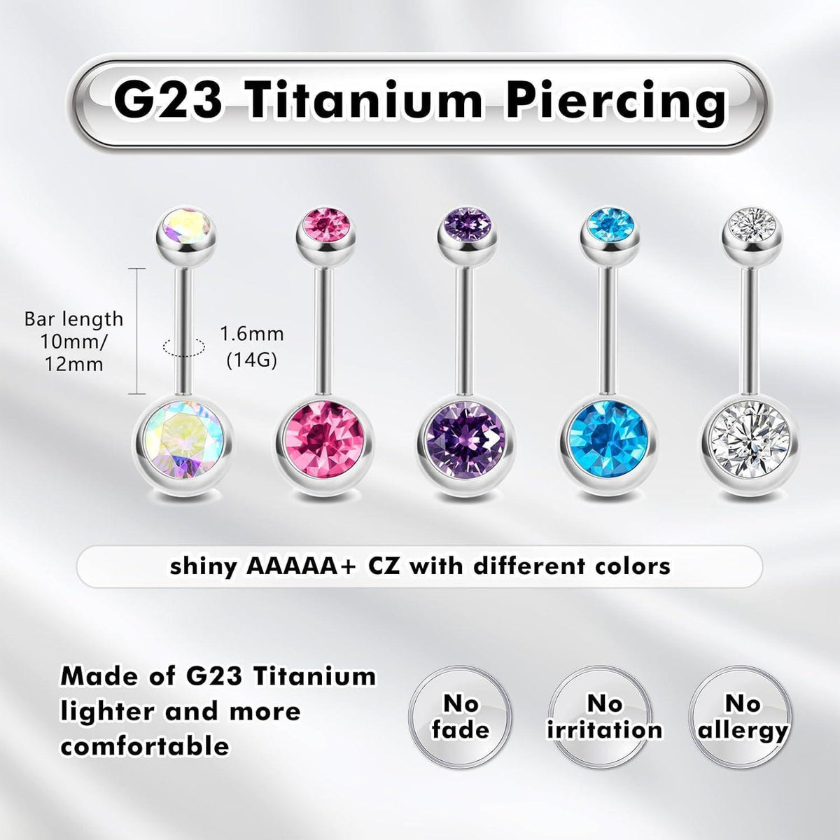 G23 Titan Bauchnabelpiercing 14G 10/12mm Stab Gold Silber Bunt