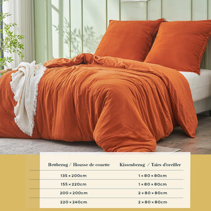 Musselin Bettwäsche Set 200x200 cm, Atmungsaktiv & Weich, Orange Gebrannt