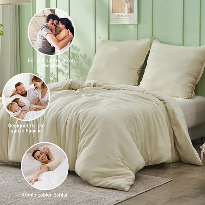 Musselin Bettwäsche Set 200x200 cm – Atmungsaktiv & Weich, Beige