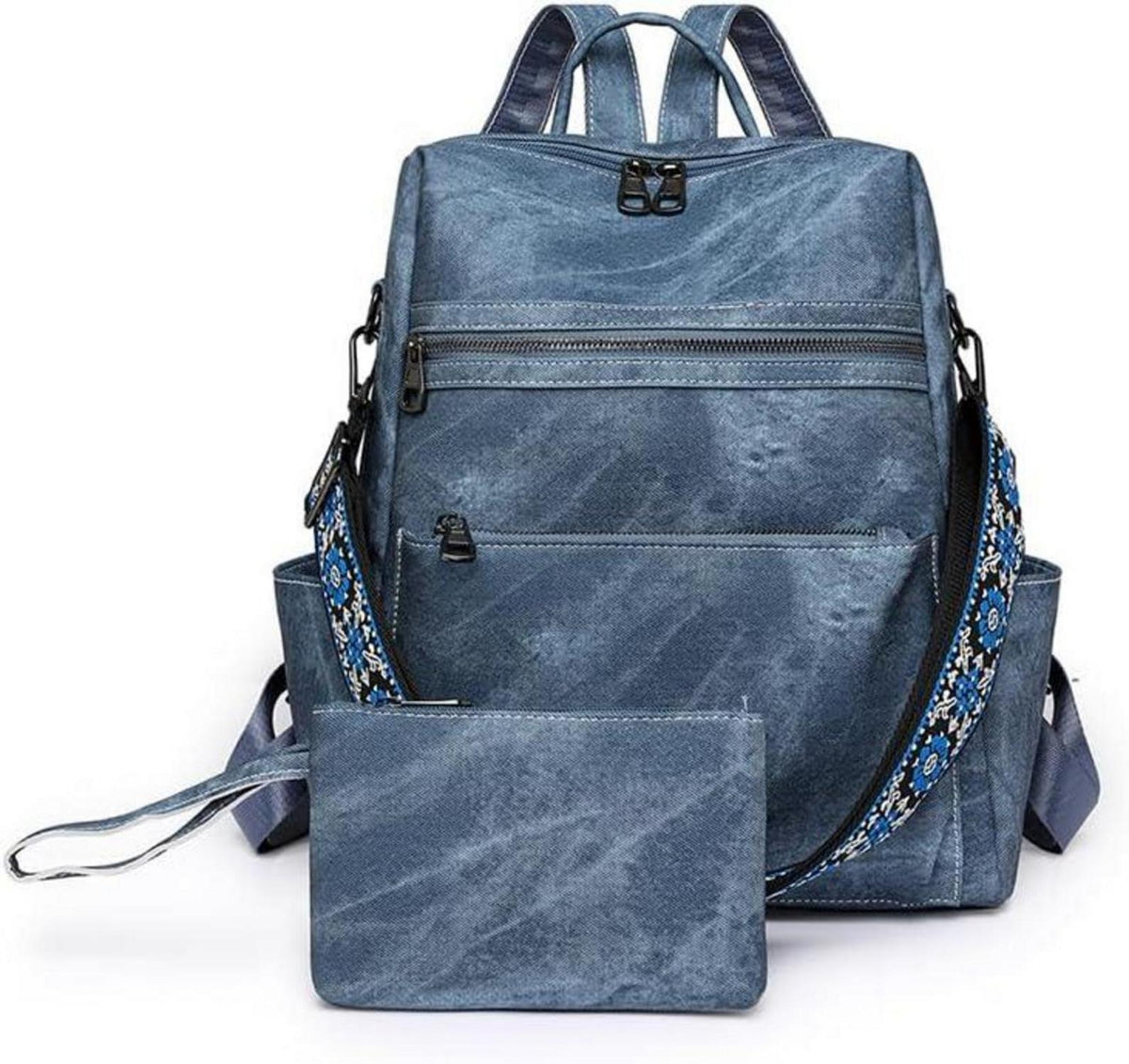 Frauen Rucksack Wasserdicht Leichtgewicht Anti-Diebstahl PU Mode Blau
