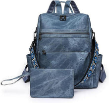 Frauen Rucksack Wasserdicht Leichtgewicht Anti-Diebstahl PU Mode Blau