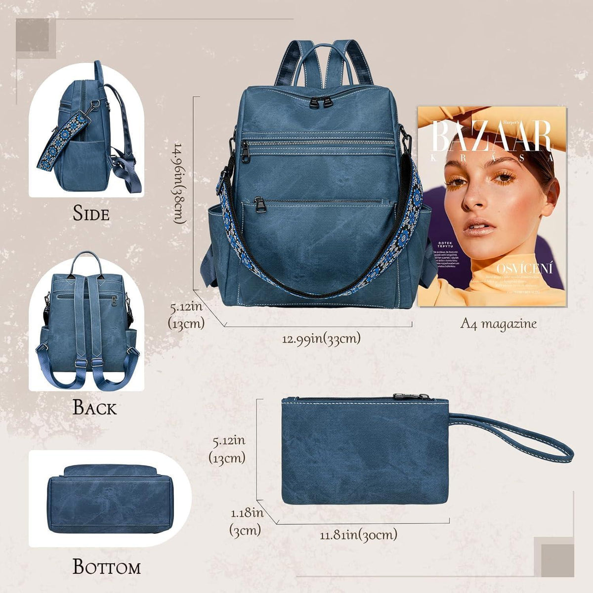 Damen Rucksack Blau | Wasserdicht, Anti-Diebstahl, Convertible