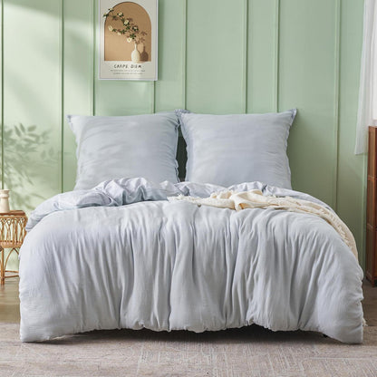 Musselin Bettwäsche Set 200x200 cm, Hellblau – Atmungsaktiv & Weich