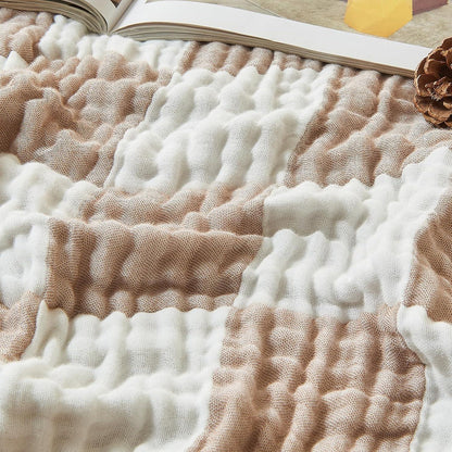 Musselin Decke Kariert Baumwolle Bambus Hellbraun 200x230cm