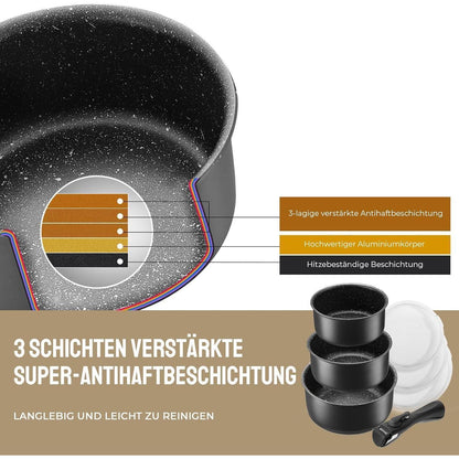 7-Tlg. Induktions Kochtopf Set mit abnehmbarem Griff