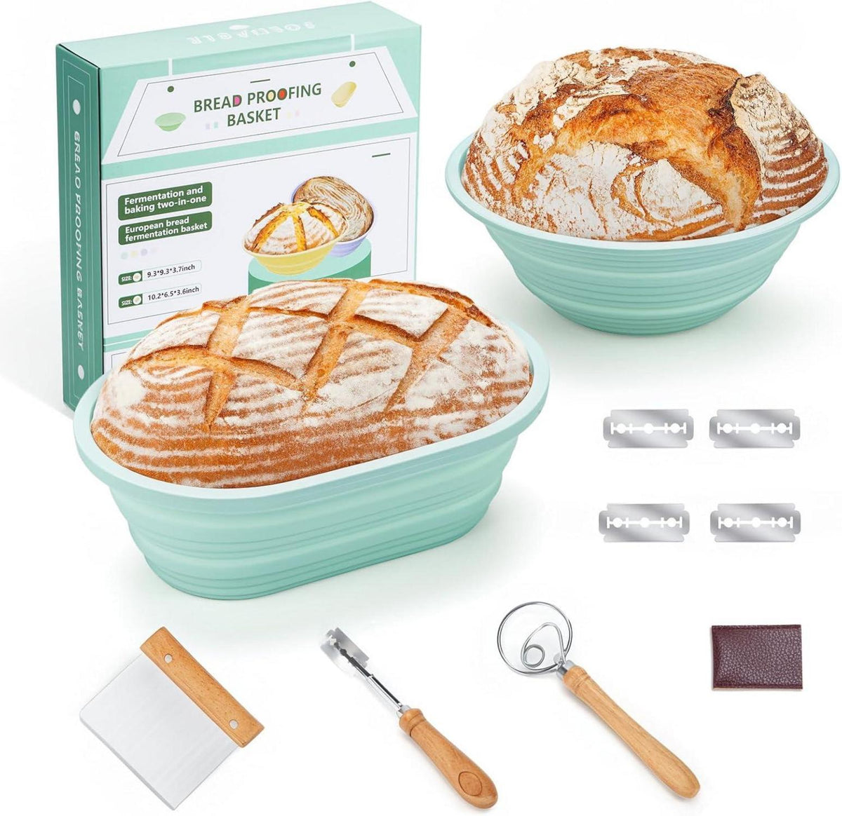 Silikon Gärkorb Set 9 zoll rund & 10 zoll oval Backset Brotform