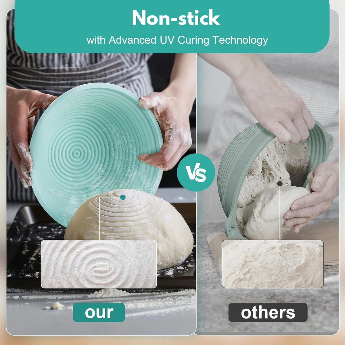 Silikon Gärkorb Set 23cm rund & 25cm oval Brot backen Backset
