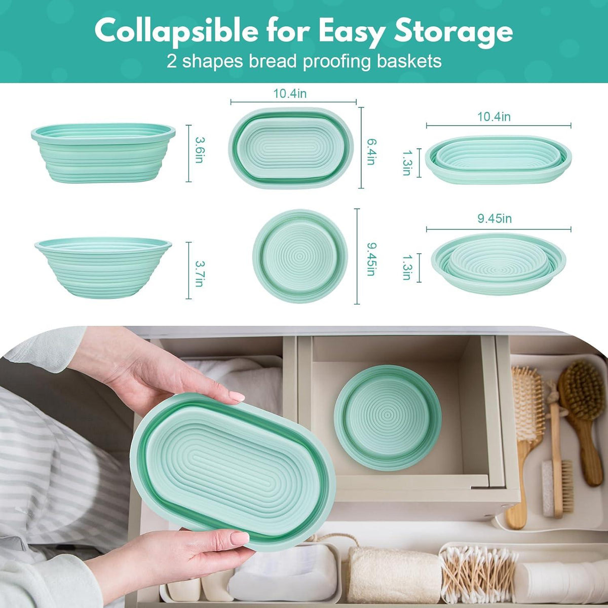 Silikon Gärkorb Set 23cm rund & 25cm oval Brot backen Backset