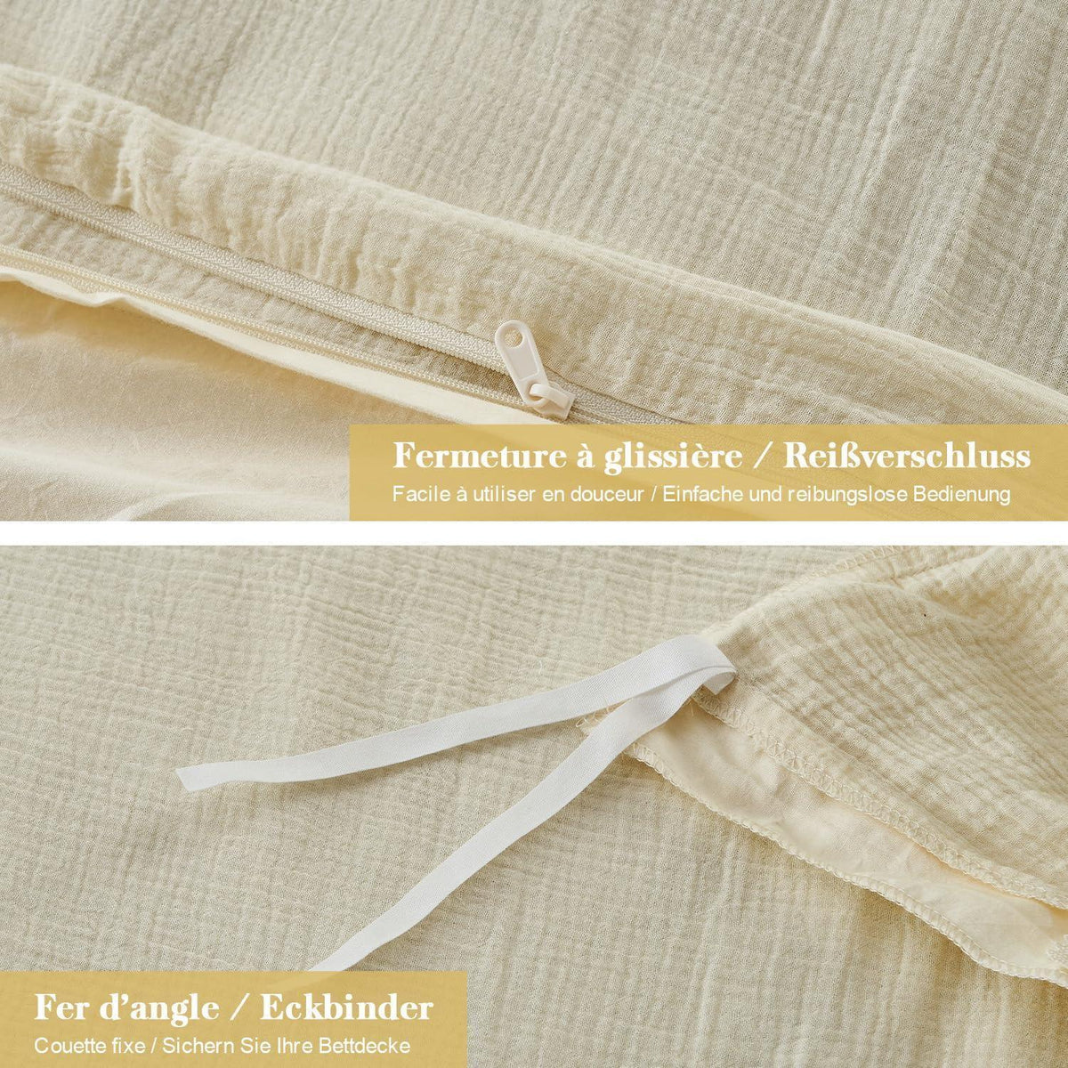 Musselin Bettwäsche Set 220x240 cm – Atmungsaktiv & Weich, Beige