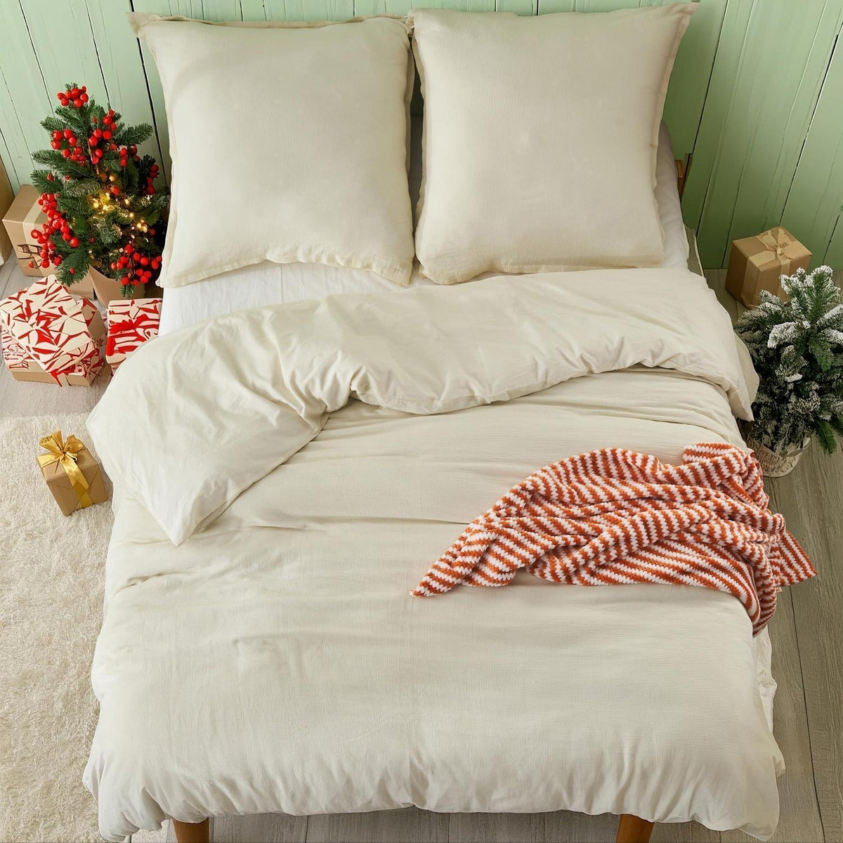 Musselin Bettwäsche Set 220x240 cm – Atmungsaktiv & Weich, Beige