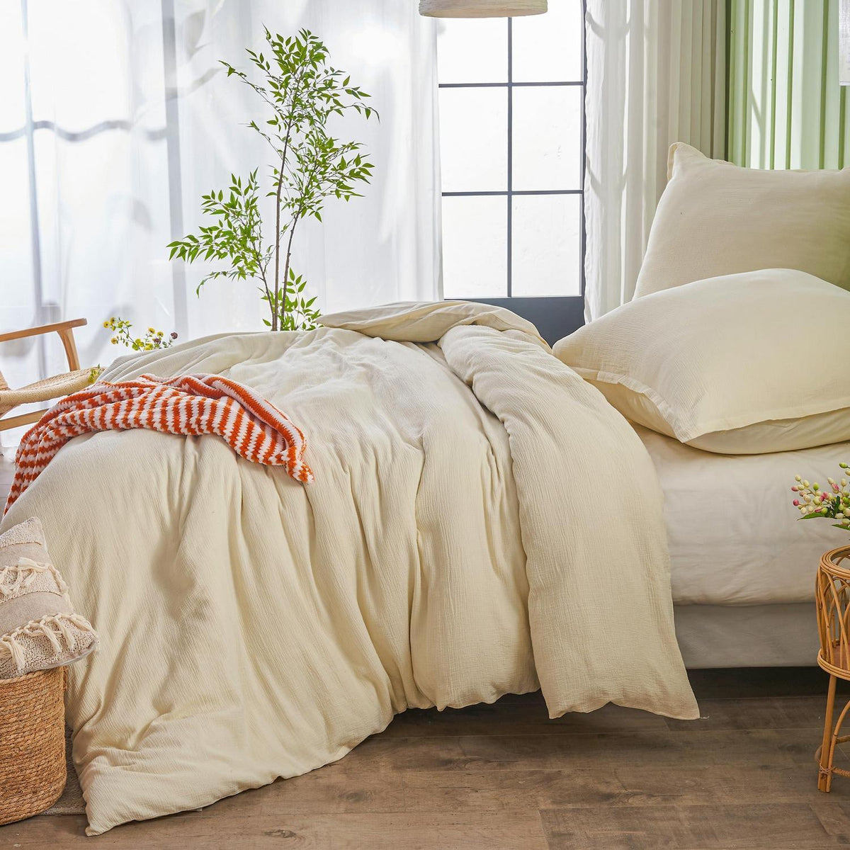 Musselin Bettwäsche Set 220x240 cm – Atmungsaktiv & Weich, Beige