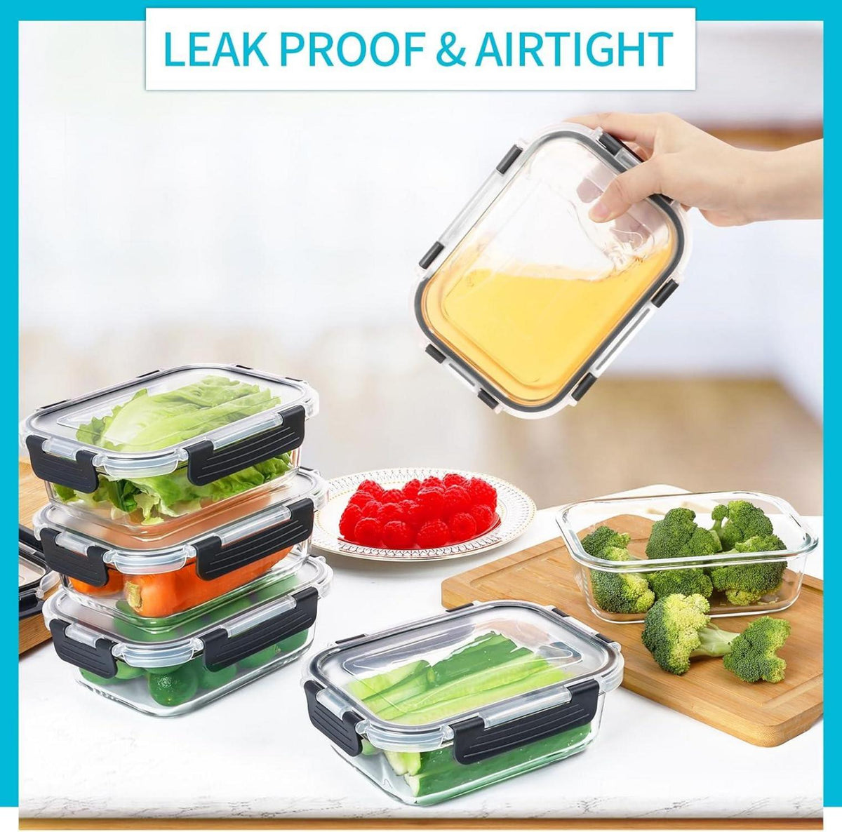 Skroam Glas-Frischhaltedosen 20 Stück 640ml - Transparente Deckel - Meal Prep Boxen