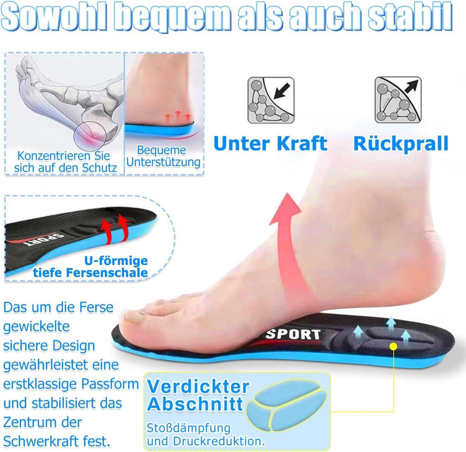 2 Paar Komfort Einlegesohlen für Herren Damen Schuhe 39-41 Memory Foam